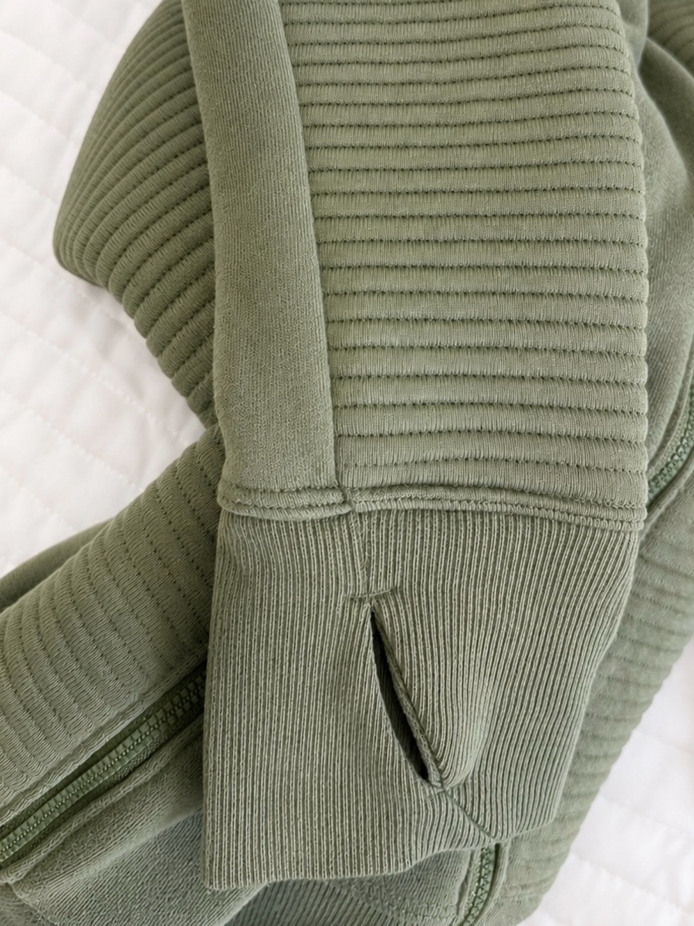 Sage Green Ribbed Funnel Neck Pullover Sweatshirt with Thumbholes - Picture 5 of 8